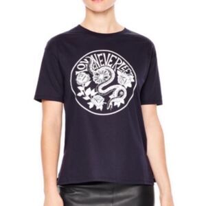 SANDRO EUC Izar 'Love Never Left' Navy Blue Graphic Tee Sz 1 Small